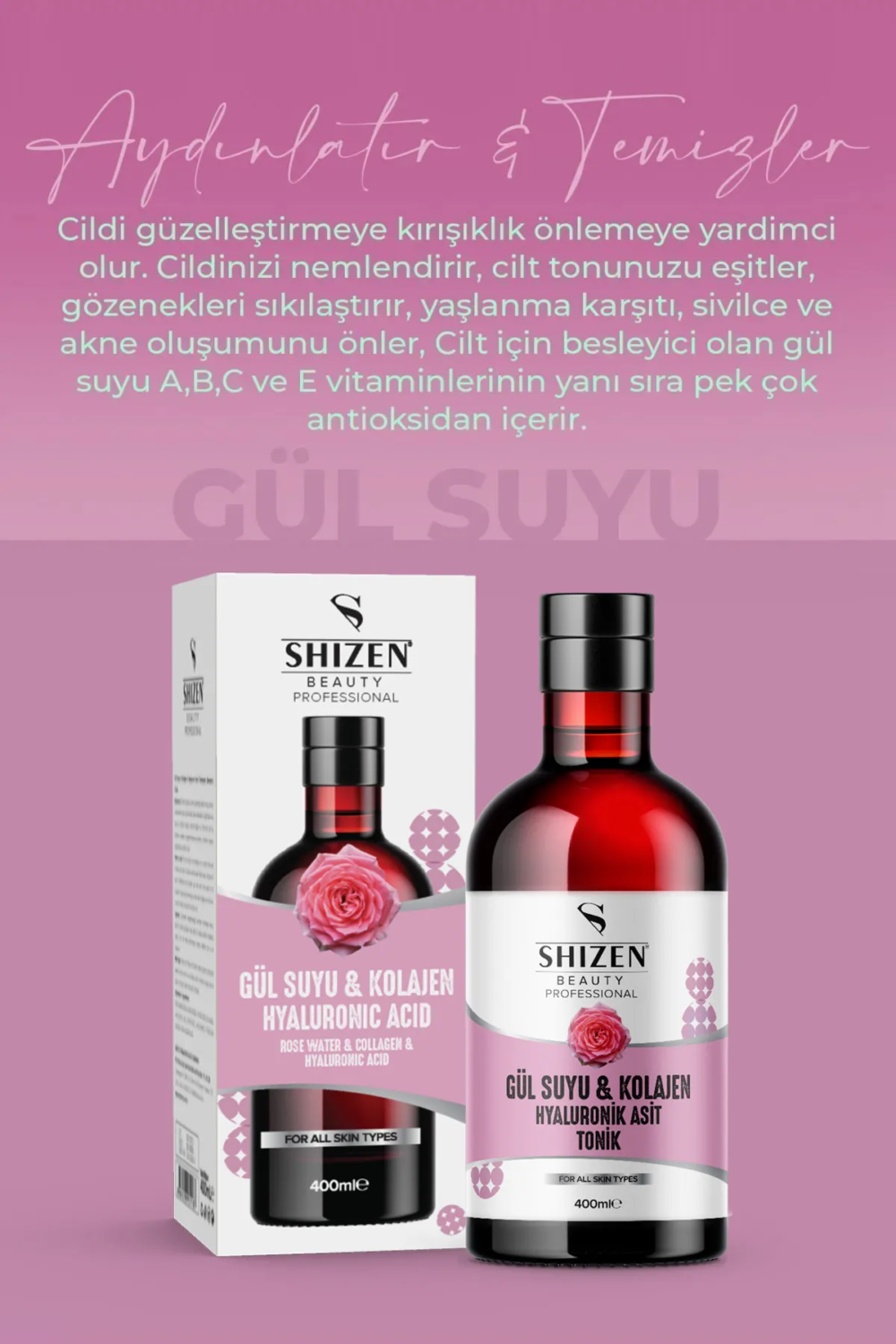 Shizen Beauty Professional Gül Suyu & Kolajen Hyaluronik Asit Tonik - Görsel 3